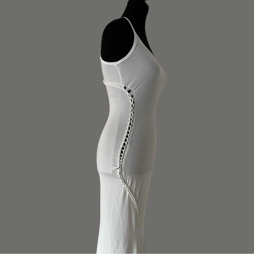 Micas Off-White Pleated Maxi Dress NWT | Hollow Out Slip Style Size S - Picture 3 of 9